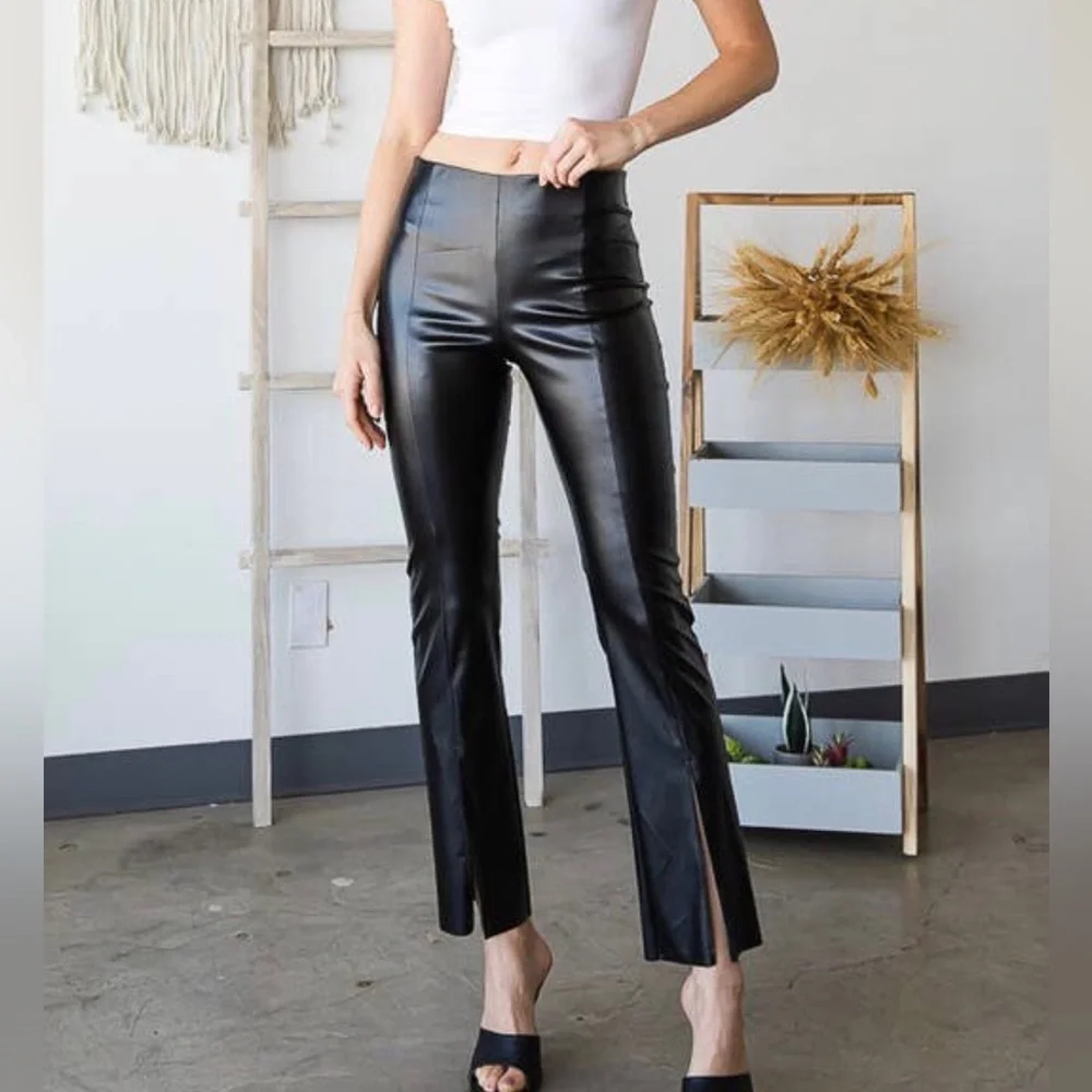 Dani Faux Leather Split Hem Pant - Picture 1 of 8